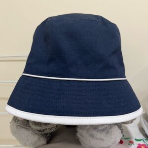 Blue and White Bucket Hat with Wide Brim